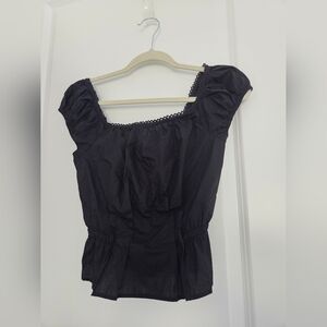 Black Square-Neck Puff Sleeve Women’s Top